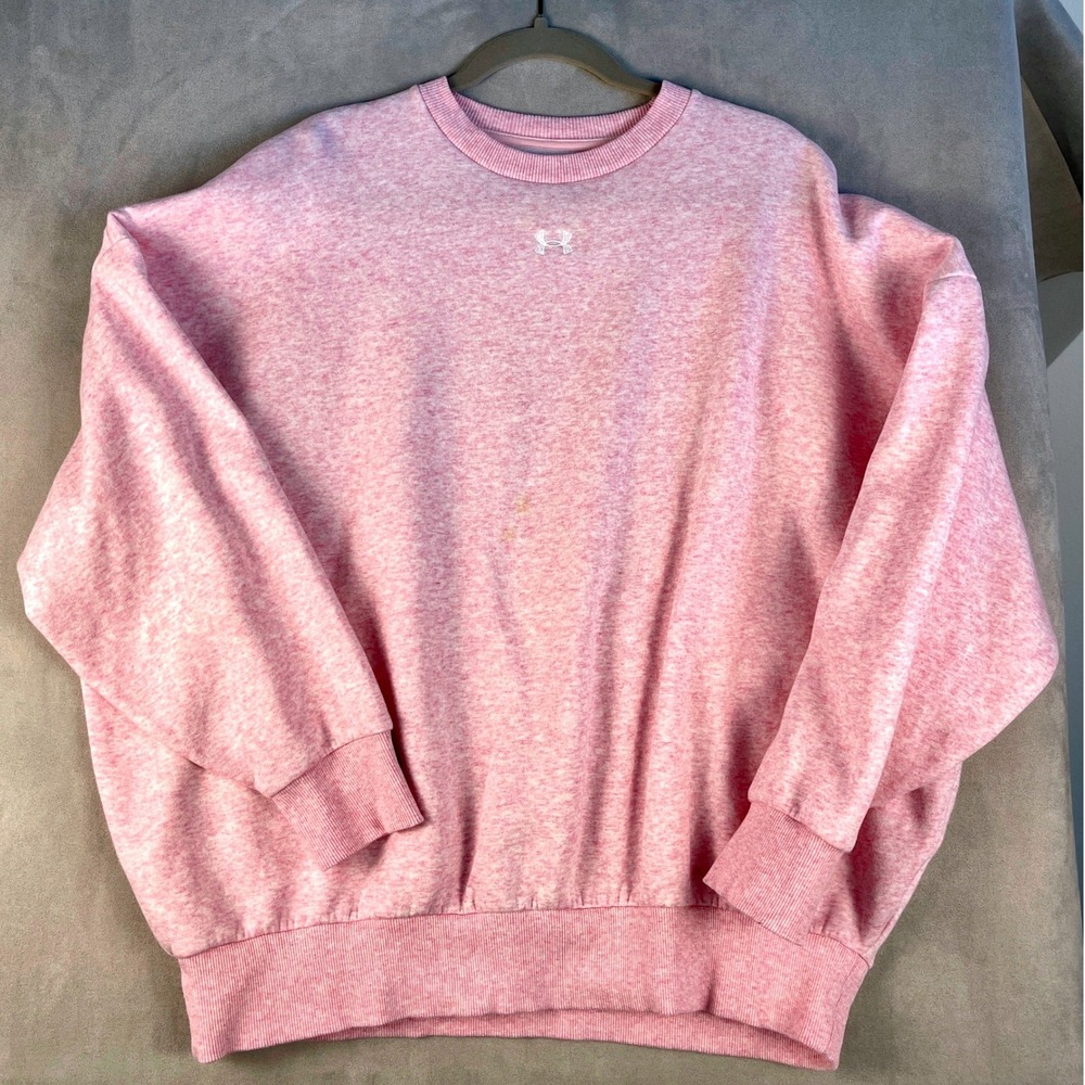 Under Armour Womens Pink Heather Rival Fleece Oversized Crewneck Sweatshirt L